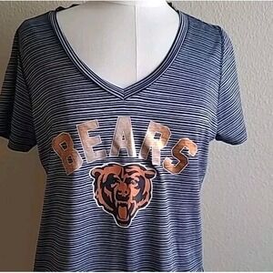 NFL Team Apparel Women's XL Chicago Bears Short Sleeve Blue Striped V Neck Tee